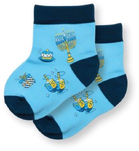 Picture of Chanukah Crew Socks Scattered Icon Design Blue Kids Size